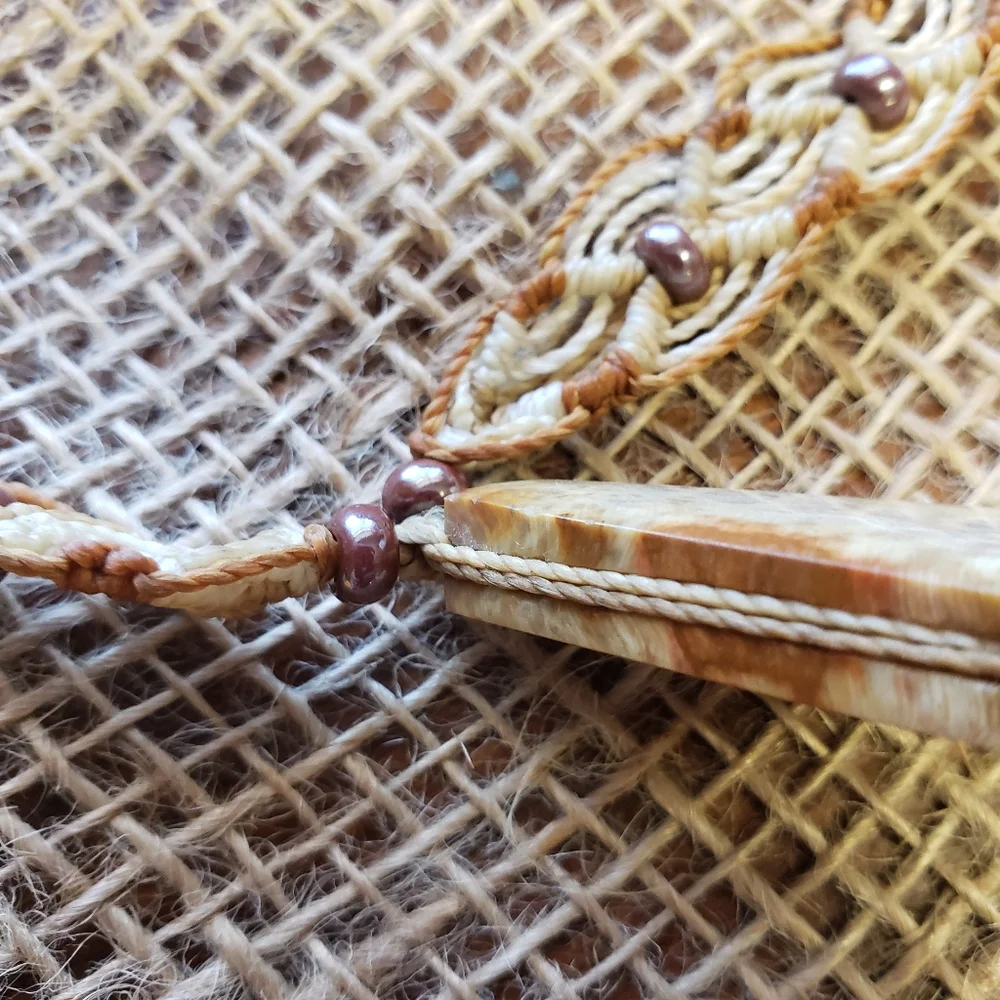 Jasper Macrame Handmade Adjustable Necklace - Picture 3 of 5
